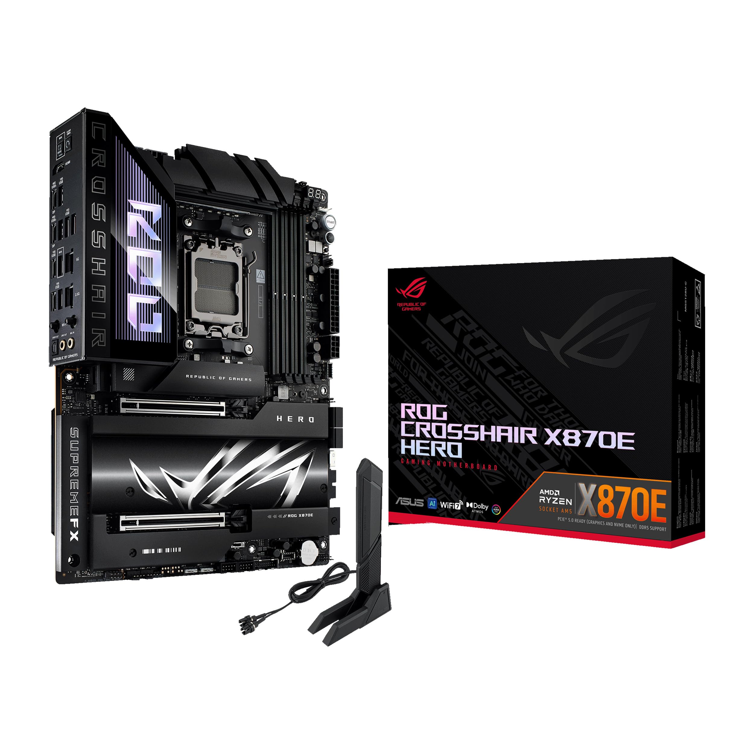 ASUS ROG CROSSHAIR X870E EXTREME AMD X870 AM5 DDR5 9000 HDMI 2xUSB4 5x M2 USB3.2 WiFi 7 + BT AURA RGB 10Gbit + 5Gbit LAN EATX 20+2+2 Güç Aşamaları, USB 20Gbps PD/QC4+ ile 60W a kadar USB Çıkışı, Slim SAS Bağlantısı