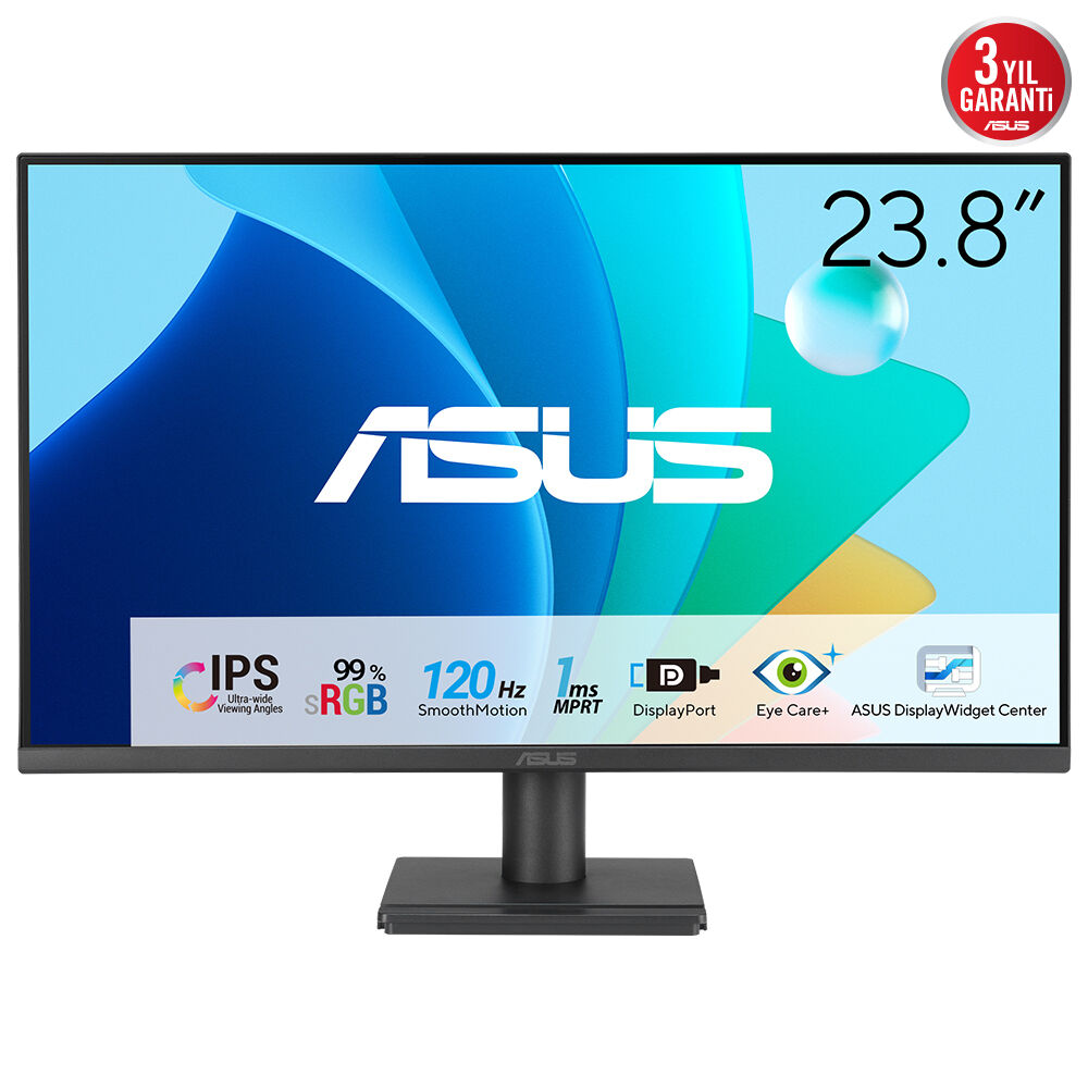 ASUS VA249QG 24 inc IPS, Full HD, Çerçevesiz, 120Hz, Adaptive-Sync, 1ms MPRT, Stereo Hoparlörler, HDMI, DisplayPort, VGA, Düşük Mavi Işık, Flicker Free Monitör