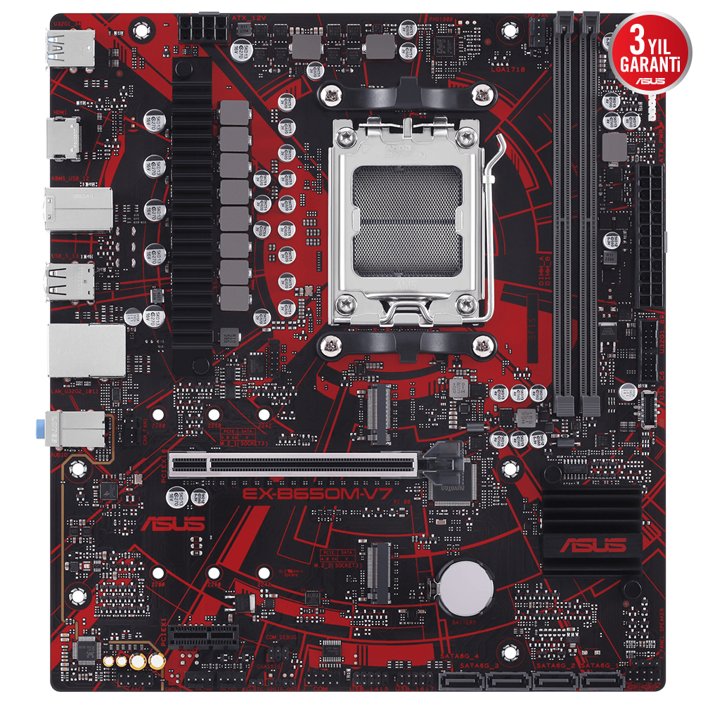 ASUS MB EX-B650M-V7 AMD B650 AM5 DDR5 6400 HDMI 2x M2 USB3.2 2.5Gbit LAN mATX ASUS 5X PROTECTION III ASUS iCafe labs sertifikalı