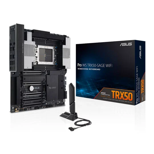 ASUS PRO WS TRX50-SAGE WIFI A AMD TRX50 sTR5 DDR5 7600 3x M2 USB3.2 WiFi 7 + BT 10Gbit + 2.5Gbit LAN CEB 1TBa kadar ram desteği, 1x SlimSAS Portu, Asus Control Center Express Lisansı!