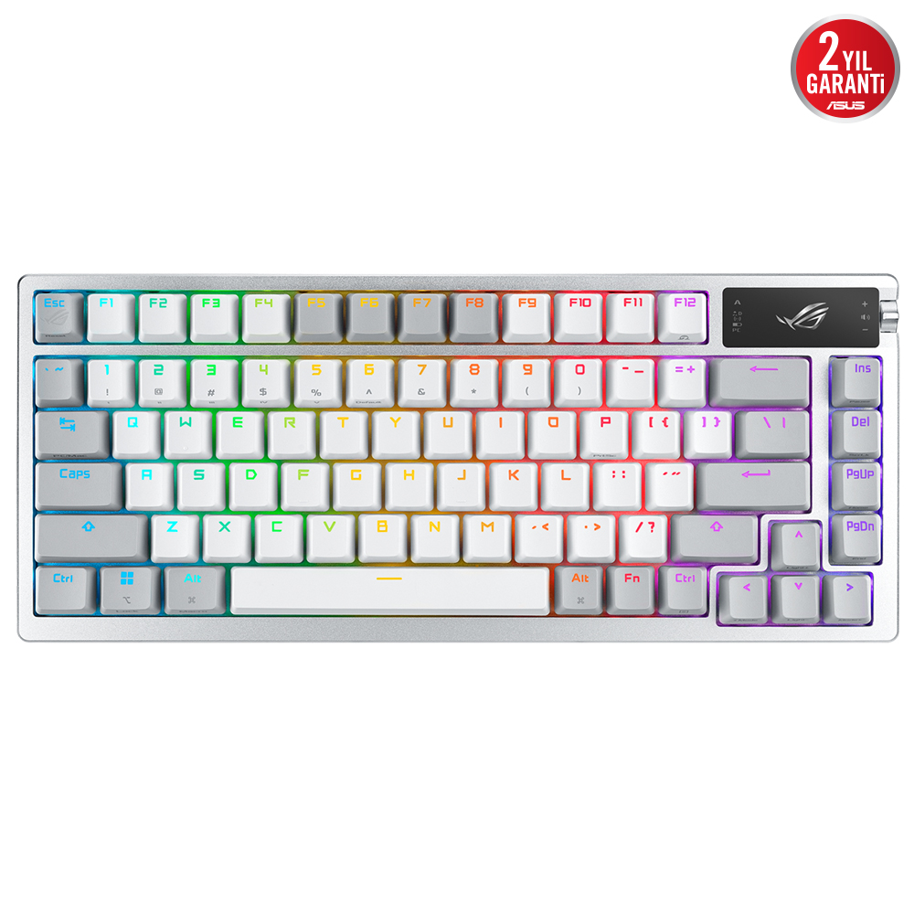 ASUS M701 ROG AZOTH/NX SNOW/PBT/UK OLED DISPLAY GASKET-MOUNT 3 KATMANLI IZOLASYON ABS TUSLAR 3 MOD BAGLANTI ROG/NX SWITCH OYUNCU KLAVYESI INGILIZCE BEYAZ