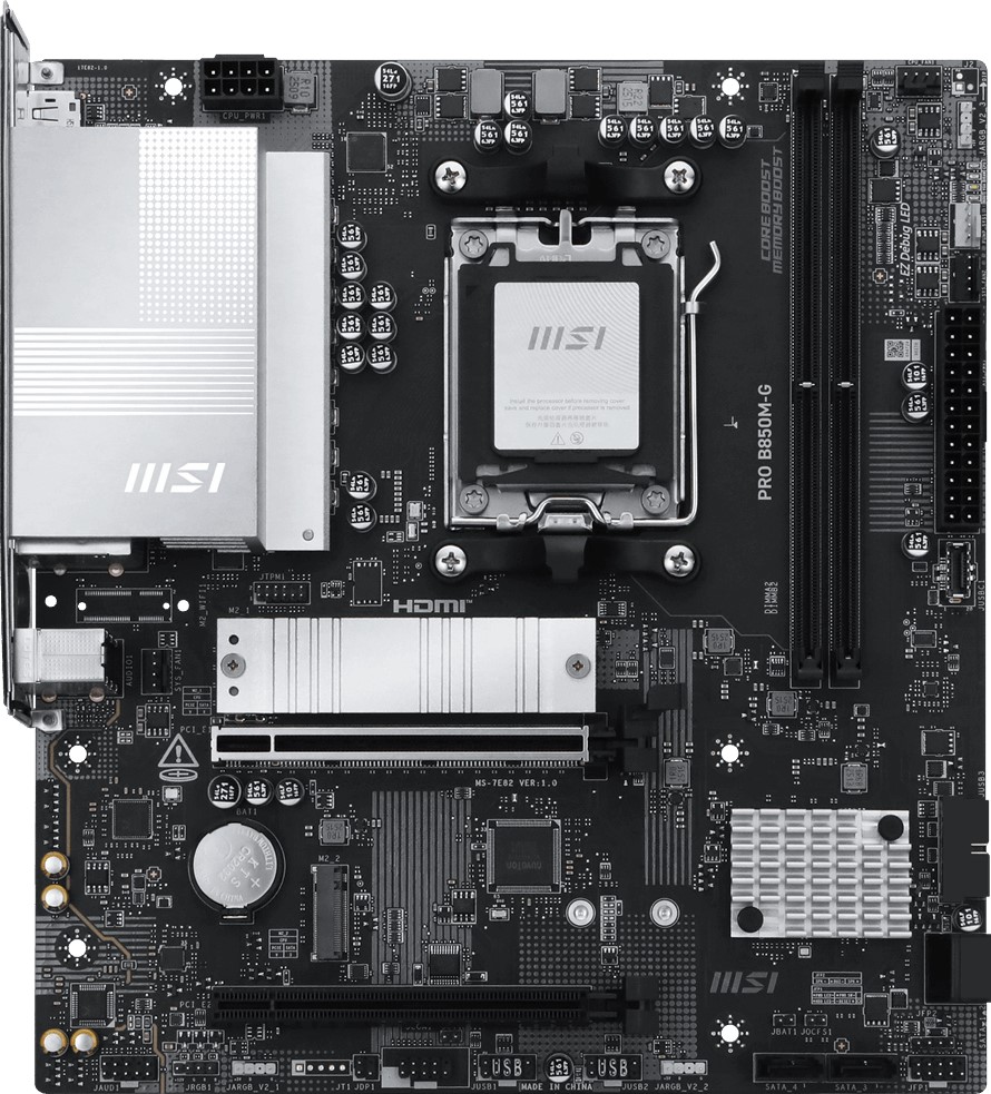 MSI MB PRO B850M-G AM5 DDR5 8200MHZ(OC) HDMI DP 2X M.2 USB 10GBS 5G LAN MATX Anakart