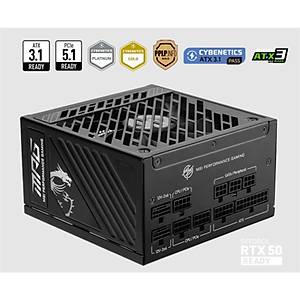 MSI PSU MPG A1250GS PCIE5 1250W 80+ GOLD ATX 3.1 PCIE 5.1 2X 12V-2X6 POWER SUPPLY