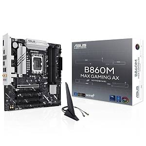 ASUS B860M MAX GAMING AX Intel B860 LGA1851 DDR5 8666 DP 3x M2 USB3.2 Gen 2x2 WiFi 6 + BT AURA RGB 2.5Gbit LAN mATX 6+1+1+1 G�� A�amalar�, 1xGen5 M.2, Ready for Advanced AI PC