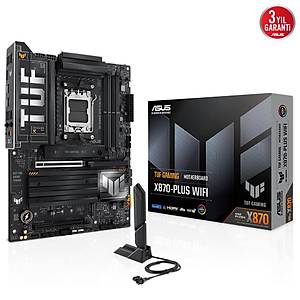 ASUS MB TUF GAMING X870-PLUS WIFI AMD X870 AM5 DDR5 8000 HDMI 2xUSB4 4x M2 USB3.2 WiFi 7 + BT AURA RGB 2.5Gbit LAN ATX 16+2+1(80A) G�� A�amalar�, �ift USB4, 4 x M.2 slots