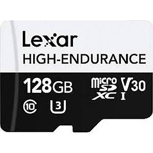 LEXAR 128GB LMSHGED128G-BCNNG MICROSD HIGH-ENDURANCE M�CROSDHC/MICROSDXC UHS-I CARDS UP TO 100MB/S READ 45MB/S WRITE C10 A1 V30 U3