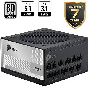 MSI PSU PRO A1000PL PCIE5 1000W 80+ PLATINIUM ATX 3.1 PCIe 5.1 12V-2x6  POWER SUPPLY