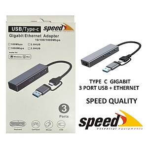 SPEED SP-UET01 USB3.0/TYPE-C 3 PORT USB 3.0 �OKLAYICI GIGABIT ETHERNET D�N��T�R�C�