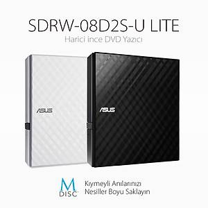 Asus SDRW-08D2S-U LITE 8X Harici DVD Yaz�c�, Beyaz
