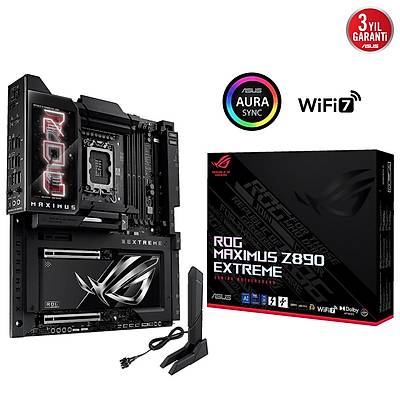 ASUS MB ROG MAXIMUS Z890 EXTREME INTEL Z890 LGA1851 DDR5 8800 HDMI 2XTHUNDERBOLT 5 6X M2 USB3.2 WIFI 7 + BT AURA RGB 10GBT + 2.5GBIT LAN ATX 24+1+2+2 G AAMALARI THUNDERBOLT 5 LCD EKRAN