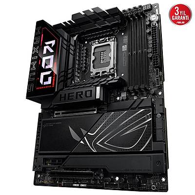 ASUS MB ROG MAXIMUS Z890 HERO INTEL Z890 LGA1851 DDR5 8800 HDMI 2XUSB4 6X M2 USB3.2 WIFI 7 + BT AURA RGB 5GBT + 2.5GBT LAN ATX 22+1+2+2 G AAMALARI THUNDERBOLT 4 NITROPATH DRAM TEKNOLOJS AI OVERCLOCKING