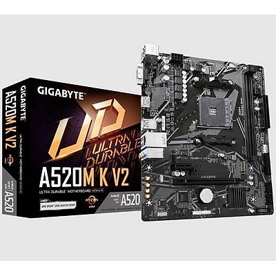 GIGABYTE A520M-K-V2 AMD A520 Ultra Dayankl Anakart PCIe 3.0 x4 M.2 Akll Fan 5