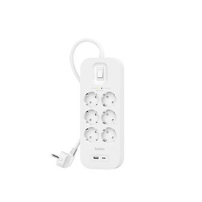 Belkin USB-C ve USB-A Ba�lant� Noktal� A��r� Gerilim Koruyucu (1 USB-C ve 1 USB-A ile 6 ��k��)