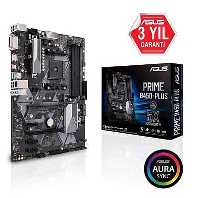 ASUS PRIME B450-PLUS AMD B450 SOKET AM4 DDR4 3200 HDMI DVI M2 USB3.1 AURA RGB ATX