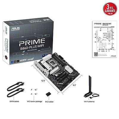 ASUS PRIME B860 PLUS WIFI Intel B860 LGA1851 DDR5 8200 DP HDMI 2x M2 USB32 Gen 2x2 WiFi 6E + BT AURA RGB 2.5Gbit LAN ATX 8+1+1 G�� A�amalar� 1xGen5 M.2 Ready for Advanced AI PC