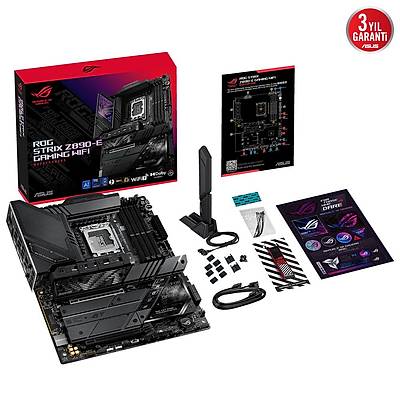 ASUS MB ROG STRIX Z890-E GAMING WIFI INTEL Z890 LGA1851 DDR5 8800 DP HDMI 2XUSB4 7X M2 USB3.2 WIFI 7 + BT AURA RGB 5GBIT LAN ATX 18+1+2+2 G�� A�AMALARI THUNDERBOLT 4 NITROPATH DRAM TEKNOLOJ�S� NPU BOOST