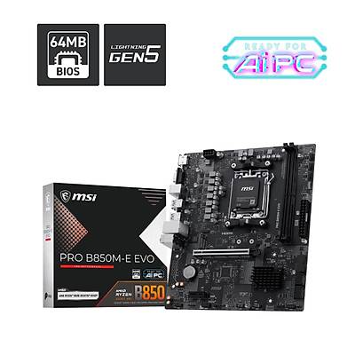 MSI MB PRO B850M-E EVO AM5 DDR5 8200MHZ(OC) HDMI VGA M.2 USB 5Gbs 2.5G LAN mATX Anakart