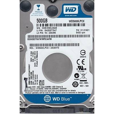 WD WD5000LPCX 500GB 2.5" 5400RPM 16MB Sata3 Blue Notebook Dahili HardDisk