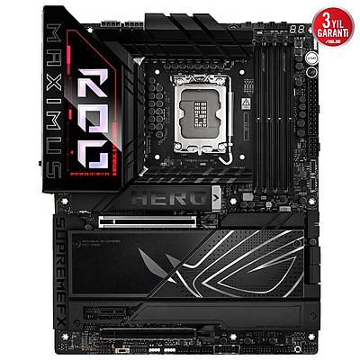 ASUS MB ROG MAXIMUS Z890 HERO INTEL Z890 LGA1851 DDR5 8800 HDMI 2XUSB4 6X M2 USB3.2 WIFI 7 + BT AURA RGB 5GBT + 2.5GBT LAN ATX 22+1+2+2 G AAMALARI THUNDERBOLT 4 NITROPATH DRAM TEKNOLOJS AI OVERCLOCKING