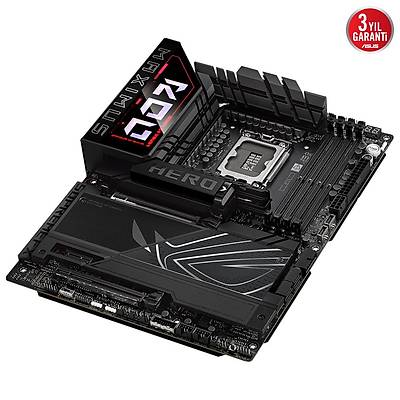 ASUS MB ROG MAXIMUS Z890 HERO INTEL Z890 LGA1851 DDR5 8800 HDMI 2XUSB4 6X M2 USB3.2 WIFI 7 + BT AURA RGB 5GBT + 2.5GBT LAN ATX 22+1+2+2 G AAMALARI THUNDERBOLT 4 NITROPATH DRAM TEKNOLOJS AI OVERCLOCKING