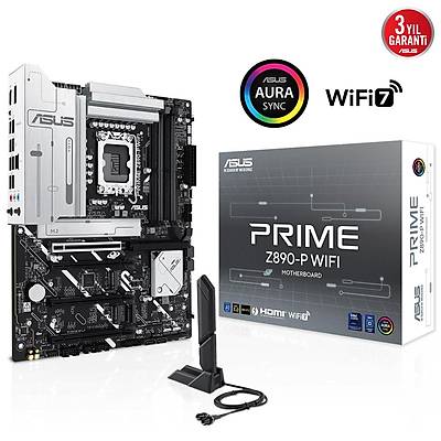 ASUS MB PRIME Z890-P WIFI INTEL Z890 LGA1851 DDR5 7600 DP HDMI USB4 4X M2 USB3.2 WIFI 7 + BT AURA RGB 2.5GBIT LAN ATX 14+1+2+1 G AAMALARI THUNDERBOLT 4 ASUS AI TEKNOLOJLER ASUS GLIDEX
