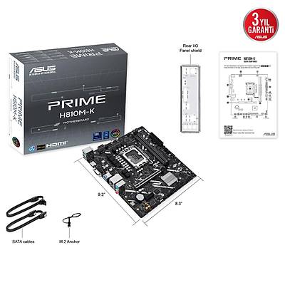 ASUS PRIME H810M-K INTEL H810 LGA1851 DDR5 6400 HDMI VGA M2 USB3.2 AURA RGB MATX 6+1+1+1 G�� A�AMALARI 1 X USB 5GBPS USB TYPE-C BA�LI�I READY FOR ADVANCED AI PC