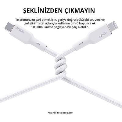 AUKEY CB-NCL1-WH NAYLON �RG�L� 3A 480MBPS TYPE-C LIGHTNING KABLOSU 1.8MT