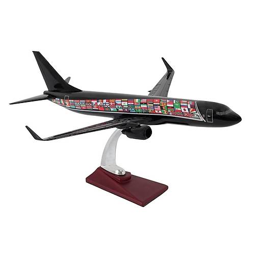Boeing 737 - 800 1/100 �l�ekli �lke Bayraklar� Temal� Siyah Renkli Maket U�ak