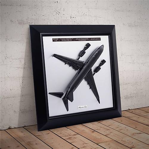Boeing 737-800 1/100 �l�ek Siyah Renk 3 Boyutlu  �er�eveli U�ak Tablo