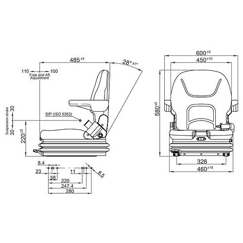 Tecthrone Serisi Orta Byklk Forklift Koltuk 12 / 24 Volt Elektrikli Koltuk