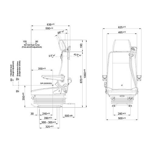 P1098F2 Air 12 / 24 Volt Serisi  Makinasi Operatr Koltuk
