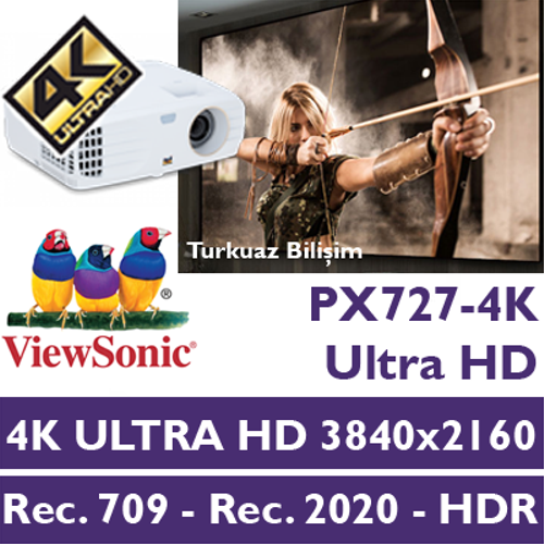 VIEWSONIC PX727-4K 2200 Ansi Lumen 4K UHD 3840x2160 Ev Sineması Projeksiyonu