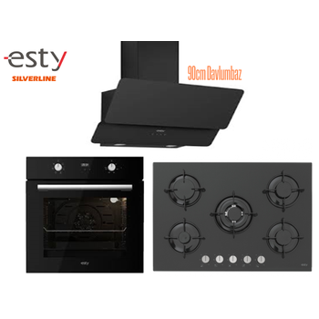 Esty Ankastre Set Siyah Renk Cam Dijital Ekran 5 Gzl