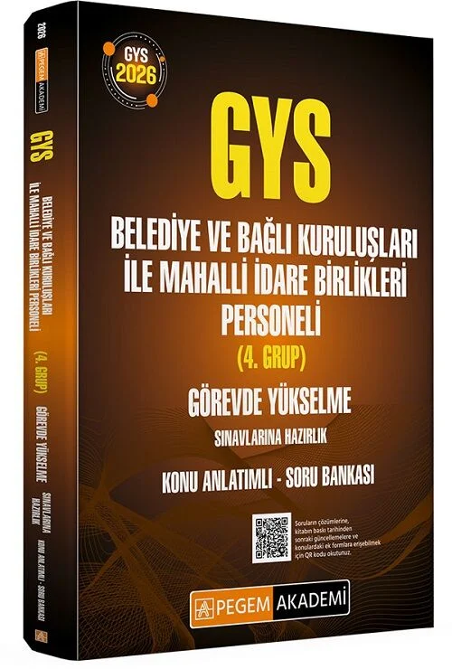 Pegem 2026 GYS Belediye ve Bağlı Kuruluşları ile Mahalli İdare Birlikleri 4. Grup Konu Anlatımlı Soru Bankası Görevde Yükselme Pegem Akademi Yayınları