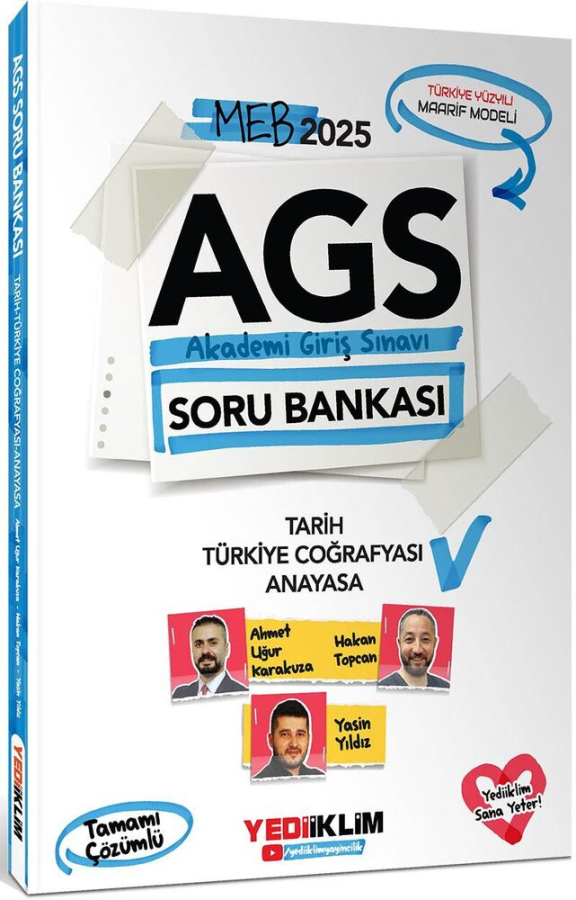 Yediiklim Yayınları 2025 MEB AGS Tarih - Türkiye Coğrafyası - Anayasa Tamamı Çözümlü Soru Bankası
