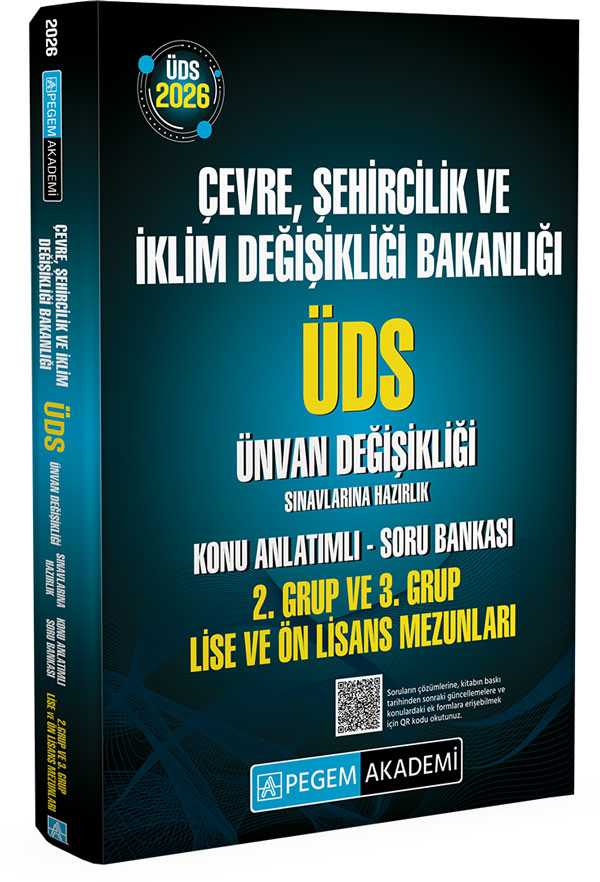 Pegem 2026 GYS ÜDS Çevre, Şehircilik ve İklim Değişikliği Bakanlığı 2. Grup ve 3. Grup Lise ve Ön Lisans Mezunları Konu Anlatımlı Soru Bankası Görevde Yükselme Ünvan Değişikliği Pegem Akademi Yayınları