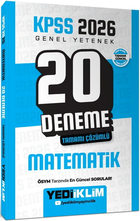 Yediiklim Yayınları 2026 KPSS Genel Yetenek Matematik Tamamı Çözümlü 20 Deneme
