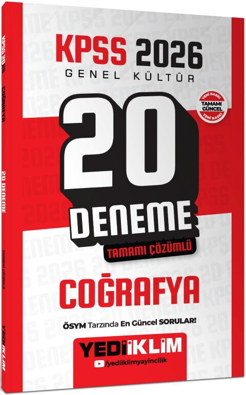 Yediiklim Yayınları 2026 KPSS Genel Kültür Coğrafya Tamamı Çözümlü 20 Deneme
