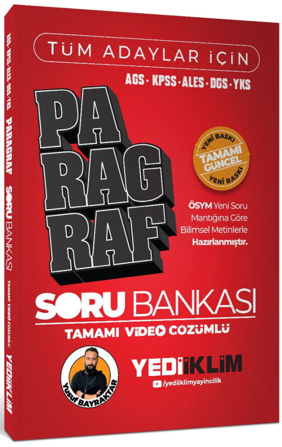 Yediiklim Yayınları AGS KPSS ALES DGS YKS Tüm Adaylar İçin Paragraf Tamamı Video Çözümlü Soru Bankası Yusuf Bayraktar