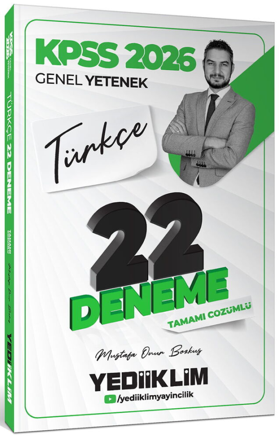 Yediiklim Yayınları 2026 KPSS Genel Yetenek Türkçe Tamamı Çözümlü 22 Deneme Sınavı  Mustafa Onur Bozkuş