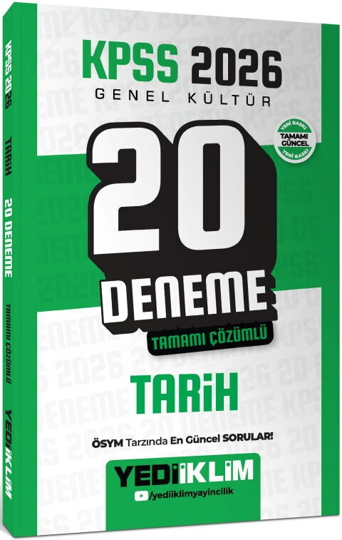 Yediiklim Yayınları 2026 KPSS Genel Kültür Tarih Tamamı Çözümlü 20 Deneme