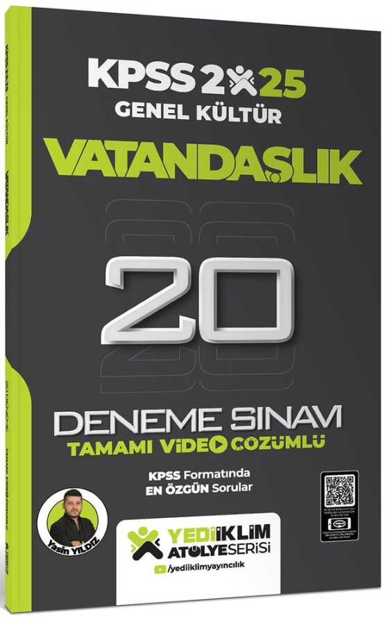 Yediiklim Yayınları 2025 KPSS Genel Kültür Atölye Serisi Vatandaşlık Tamamı Video Çözümlü 20 Deneme Sınavı