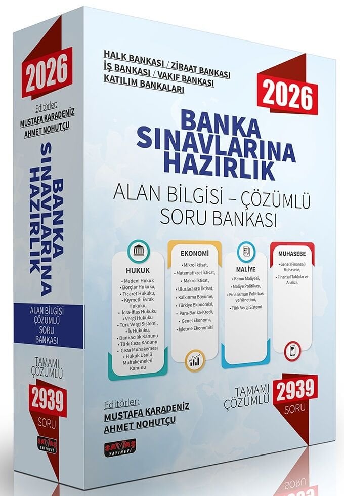 Savaş 2026 Banka Sınavlarına Hazırlık Alan Bilgisi Soru Bankası Çözümlü - Mustafa Karadeniz, Ahmet Nohutçu Savaş Yayınları