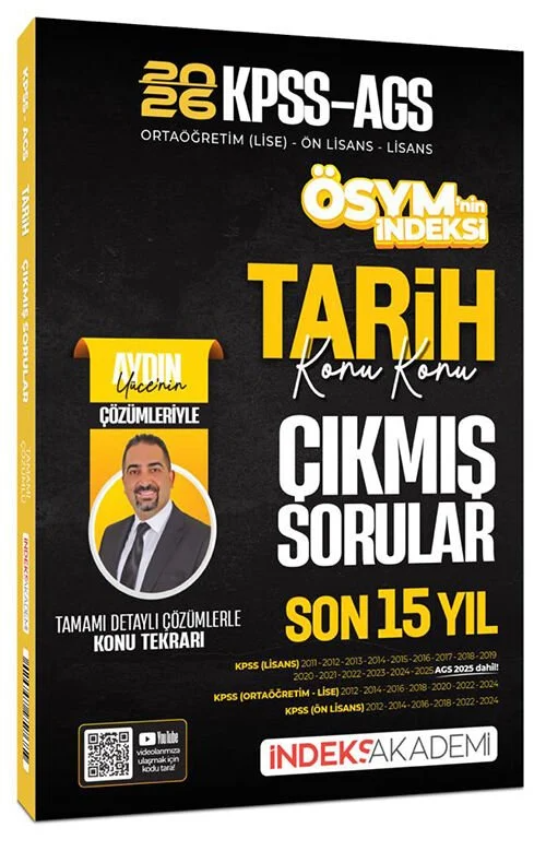 İndeks Akademi 2026 KPSS MEB-AGS Tarih ÖSYM nin İndeksi Çıkmış Sorular Aydın Yüce Son 15 Yıl Konu Konu Çözümlü