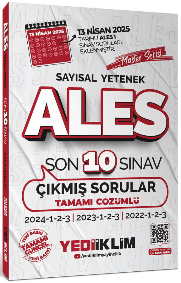 Yediiklim Yayınları ALES Master Serisi Sayısal Yetenek Tamamı Çözümlü Son 10 Sınav Çıkmış Sorular