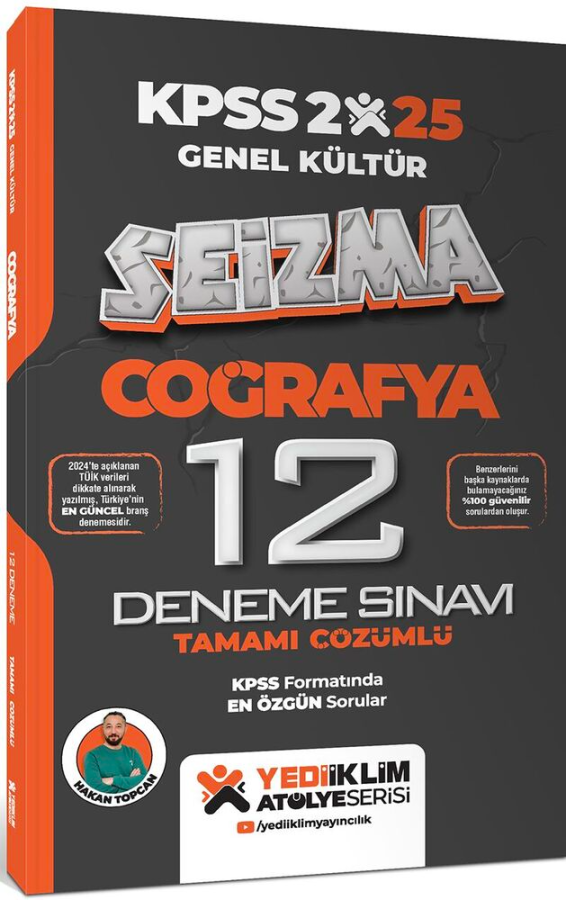 Yediiklim Yayınları 2025 KPSS Genel Kültür Atölye Serisi Coğrafya Seizma Tamamı Çözümlü 12 Deneme Sınavı