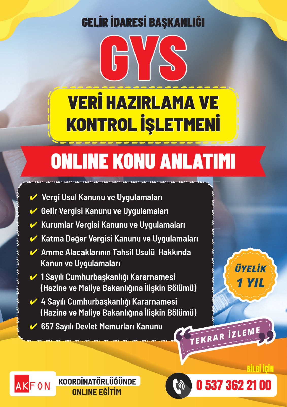 Gelir İdaresi Başkanlığı Görevde Yükselme Sınavlarına Hazırlık Veri Hazırlama ve Kontrol İşletmeni Online Konu Anlatımı