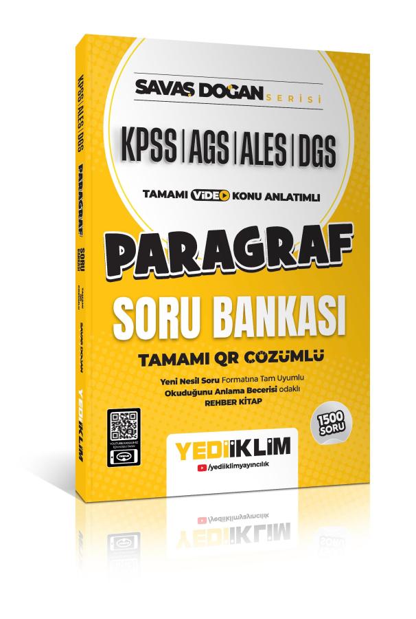 Yediiklim Yayınları AGS KPSS ALES DGS Savaş Doğan Serisi Paragraf Tamamı Video Konu Anlatımlı ve Tamamı QR Çözümlü Soru Bankası Savaş Doğan