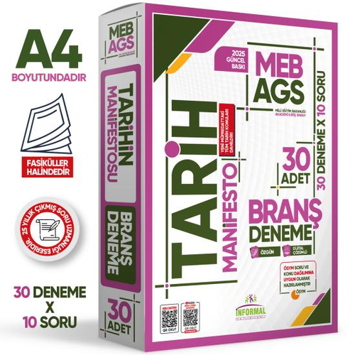 �nformal Yay�nlar� 2025 MEB AGS Tarih Manifesto Bran� Denemesi 30'lu Fasik�l Seti
