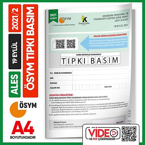 ALES 2021/2 �SYM T�pk� Bas�m ��km�� Soru Deneme Kitap���� Video/PDF ��z�ml� T�rkiye Geneli �nformal Yay�nlar�